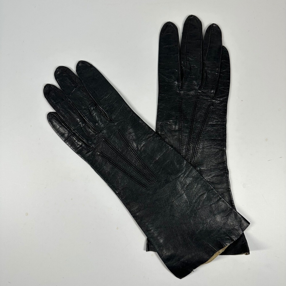 Vintage Black Leather Gloves Aris Kasanova Elegant‎ Formal Party USA Size 6 1/2 - Picture 7 of 7